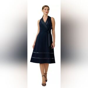 Adrianna Papell Women's Fit & Flare Tuxedo Dress NWT size 8 Midnight Blue